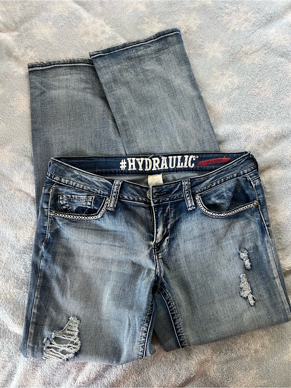 Hydraulic Women's Faded Blue Boot Cut Jeans with Distress